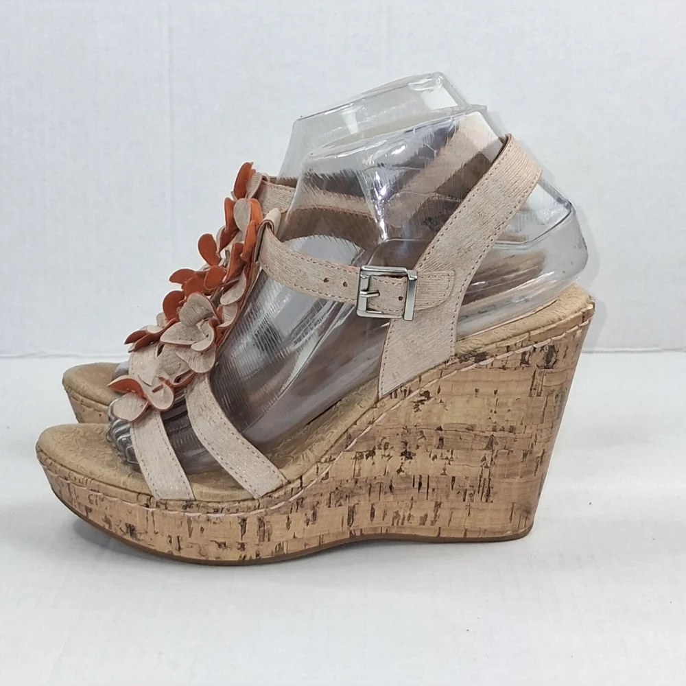 B.Ø.C Patsy Pale Pink Floral Cork Wegde Sandals